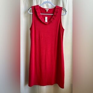 TALBOTS Red Classic Shift Dress Ruffle Neck Sz Petite Large NWT